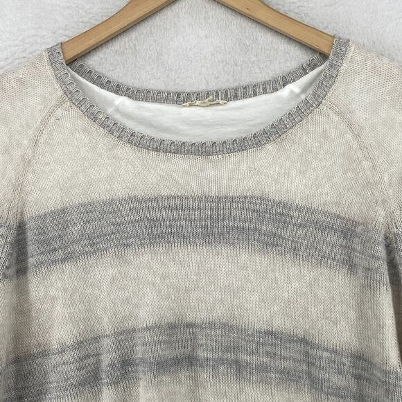 EILEEN FISHER Sweater L Organic Cotton Striped Jersey Lined Hi-Low Pullover Gray - Picture 3 of 14